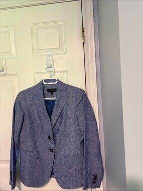 Talbots Blue Textured Linen Blazer